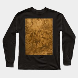 Burnished Gold Abstract Leaf Painting, Mixed Media Long Sleeve T-Shirt